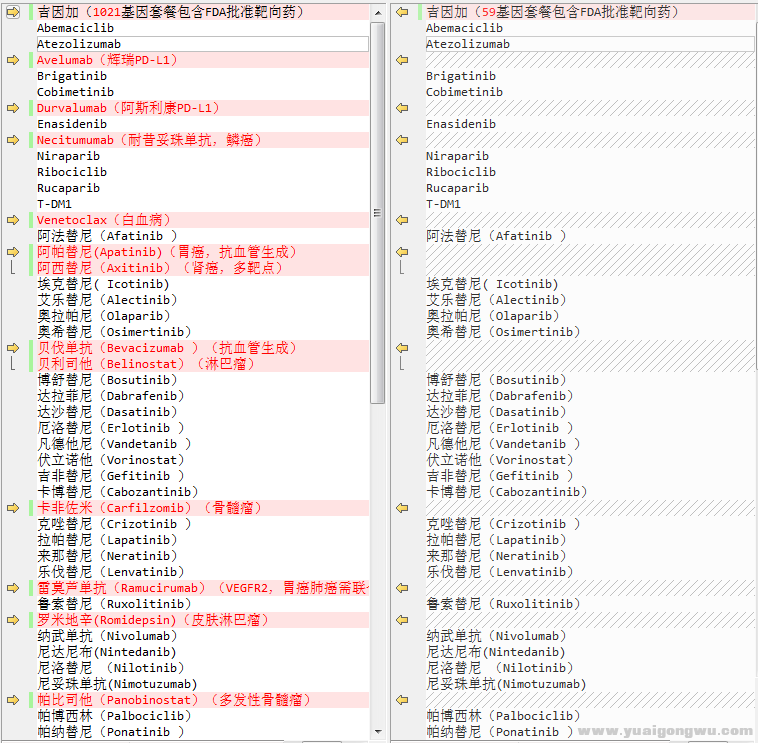 吉因加-FDA批准药物对比1